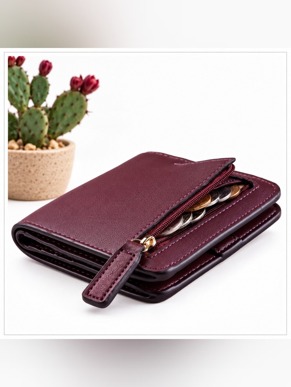 Women's Toughergun Leather Slim Wallet RFID Burgundy